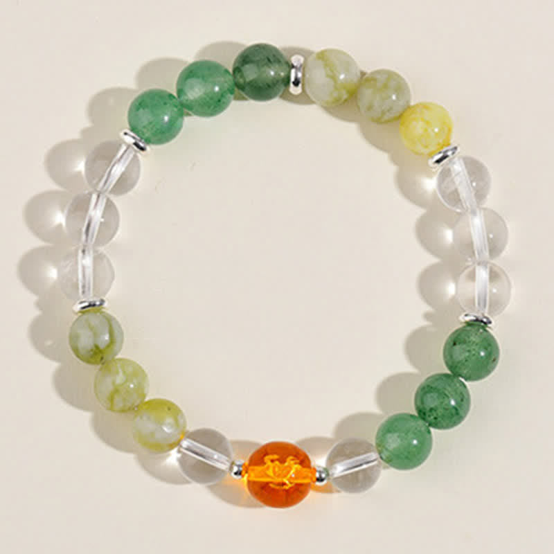Buddha Stones Natural Crystals Silver Sheen Obsidian Chinese Zodiac Protection Bracelet
