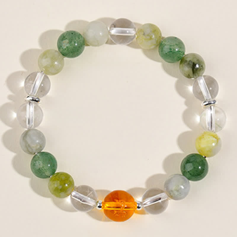 Buddha Stones Natural Crystals Silver Sheen Obsidian Chinese Zodiac Protection Bracelet