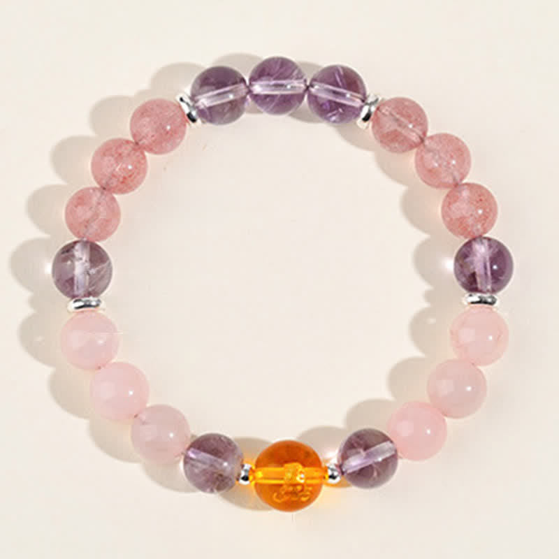 Buddha Stones Natural Crystals Silver Sheen Obsidian Chinese Zodiac Protection Bracelet