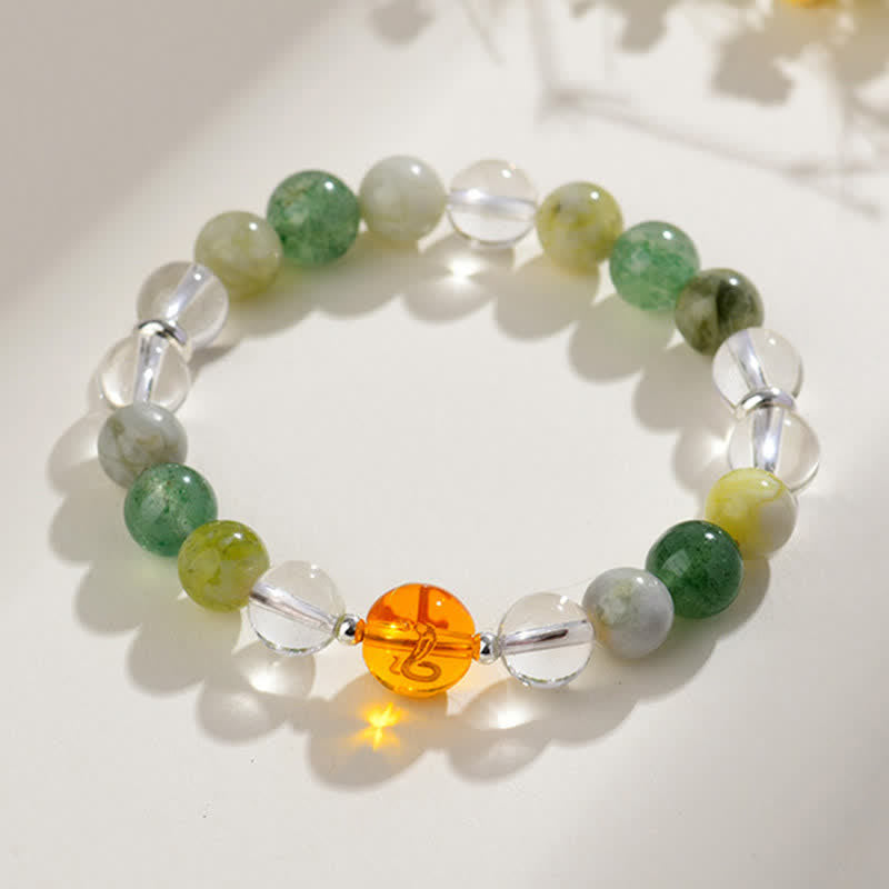 Buddha Stones Natural Crystals Silver Sheen Obsidian Chinese Zodiac Protection Bracelet