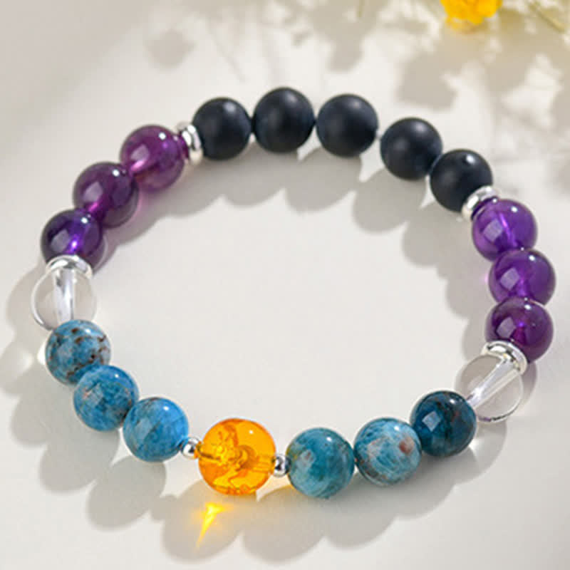 Buddha Stones Natural Crystals Silver Sheen Obsidian Chinese Zodiac Protection Bracelet