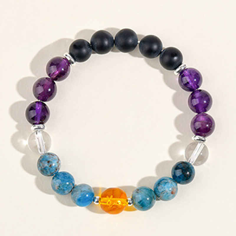 Buddha Stones Natural Crystals Silver Sheen Obsidian Chinese Zodiac Protection Bracelet