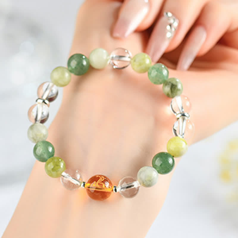Buddha Stones Natural Crystals Silver Sheen Obsidian Chinese Zodiac Protection Bracelet