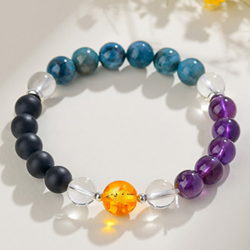 Buddha Stones Natural Crystals Silver Sheen Obsidian Chinese Zodiac Protection Bracelet