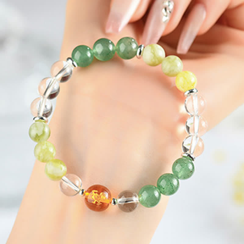 Buddha Stones Natural Crystals Silver Sheen Obsidian Chinese Zodiac Protection Bracelet