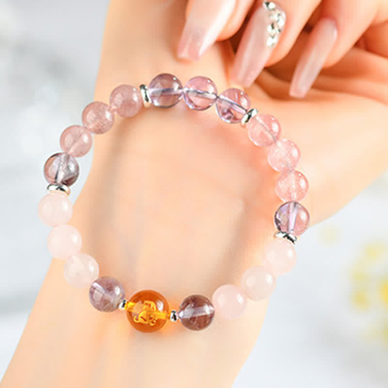 Buddha Stones Natural Crystals Silver Sheen Obsidian Chinese Zodiac Protection Bracelet