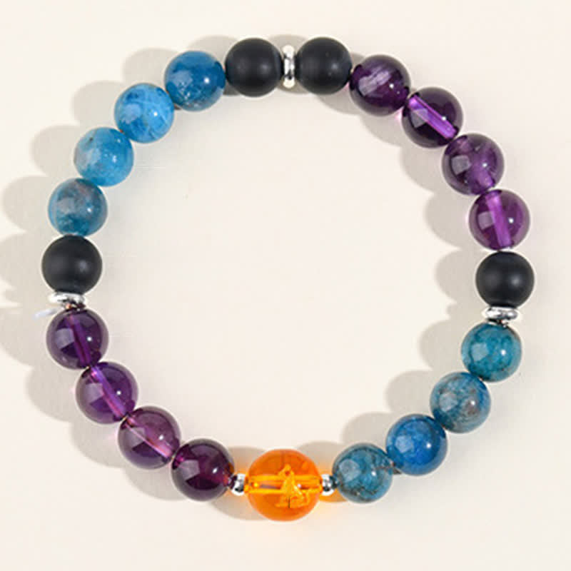 Buddha Stones Natural Crystals Silver Sheen Obsidian Chinese Zodiac Protection Bracelet