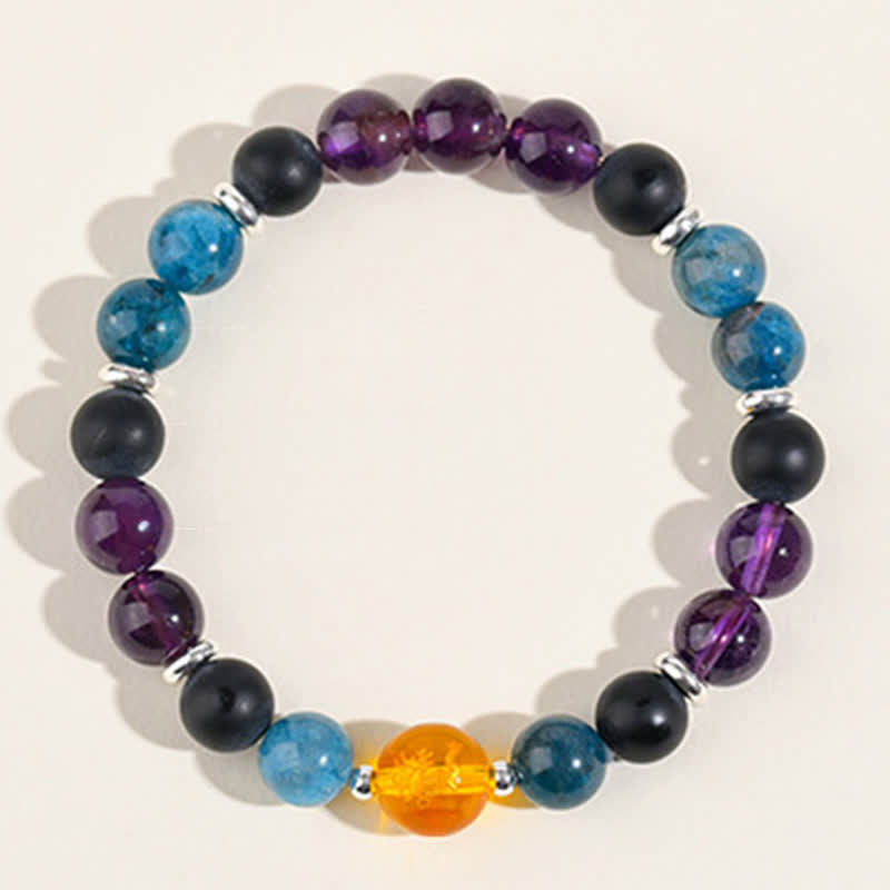 Buddha Stones Natural Crystals Silver Sheen Obsidian Chinese Zodiac Protection Bracelet
