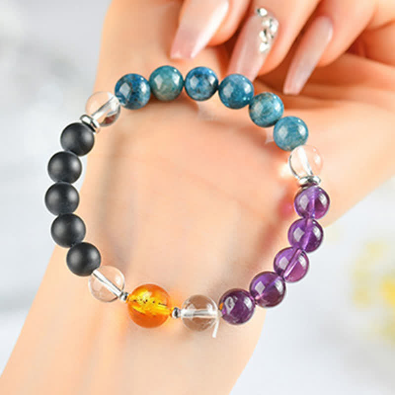 Buddha Stones Natural Crystals Silver Sheen Obsidian Chinese Zodiac Protection Bracelet