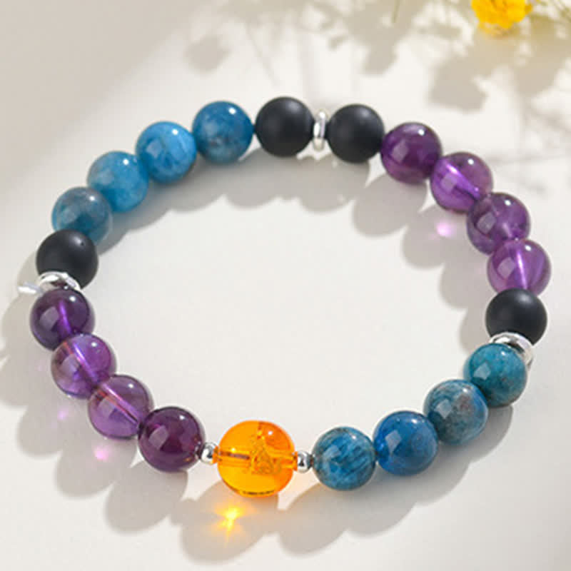 Buddha Stones Natural Crystals Silver Sheen Obsidian Chinese Zodiac Protection Bracelet