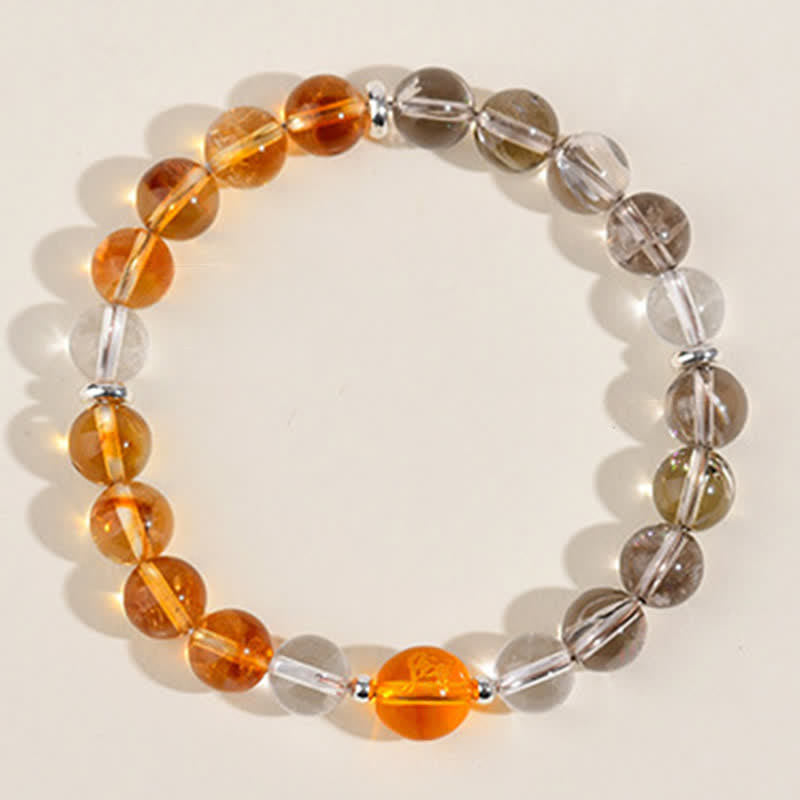 Buddha Stones Natural Crystals Silver Sheen Obsidian Chinese Zodiac Protection Bracelet