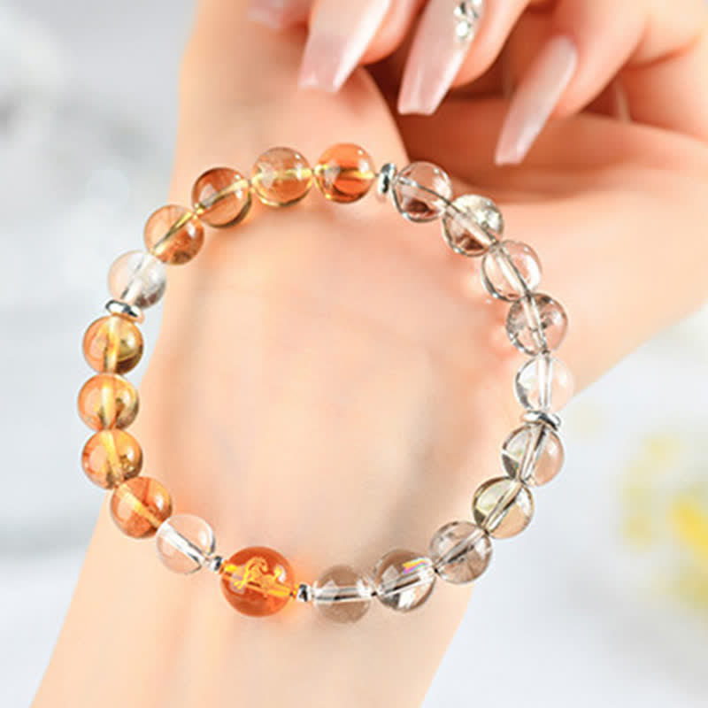 Buddha Stones Natural Crystals Silver Sheen Obsidian Chinese Zodiac Protection Bracelet