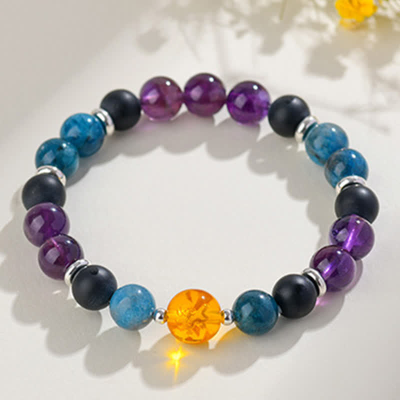 Buddha Stones Natural Crystals Silver Sheen Obsidian Chinese Zodiac Protection Bracelet