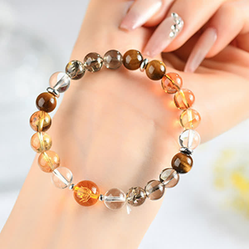 Buddha Stones Natural Crystals Silver Sheen Obsidian Chinese Zodiac Protection Bracelet