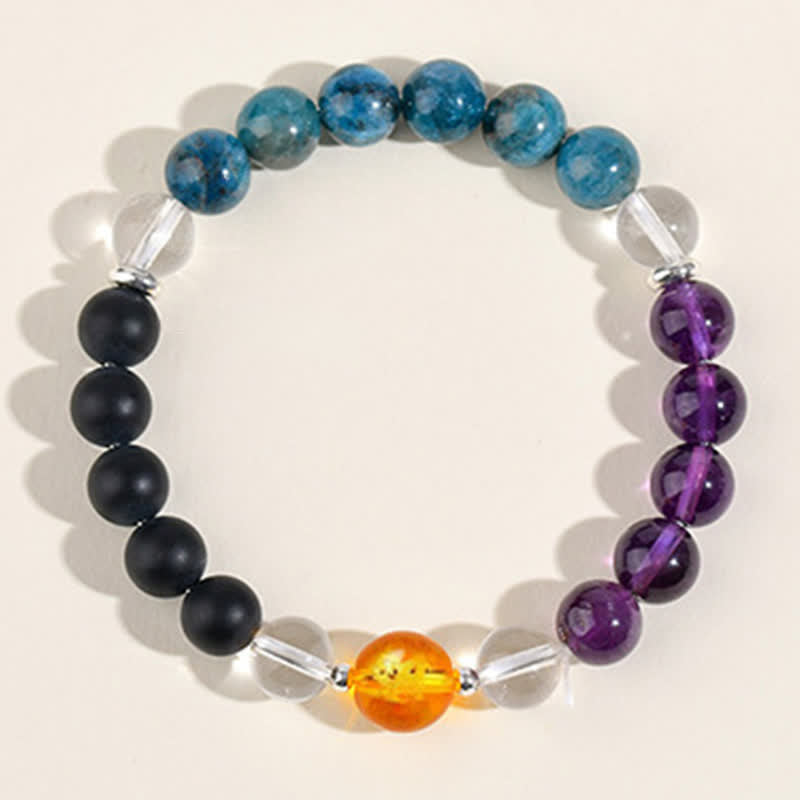 Buddha Stones Natural Crystals Silver Sheen Obsidian Chinese Zodiac Protection Bracelet