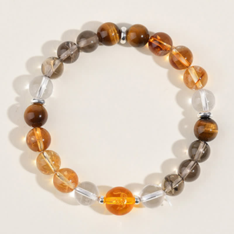 Buddha Stones Natural Crystals Silver Sheen Obsidian Chinese Zodiac Protection Bracelet