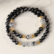 Buddha Stones Natural Silver Sheen Obsidian Double Wrap Soothing Bracelet