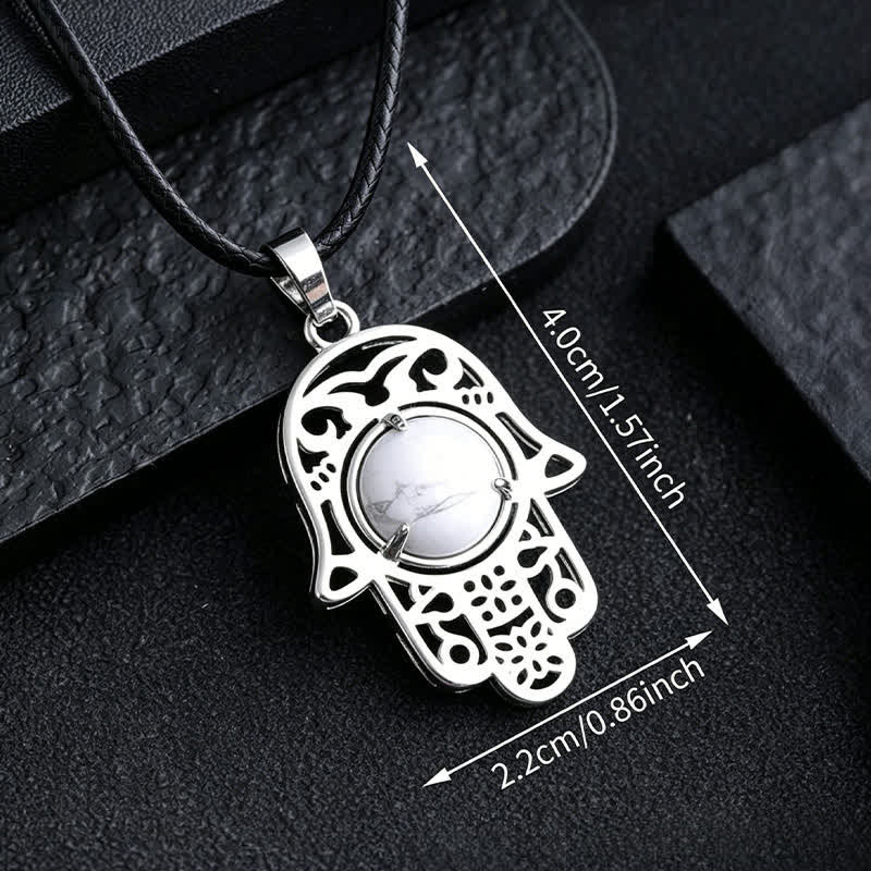 Buddha Stones Natural Black Obsidian Hamsa Palm Inlay Crystal Strength Necklace