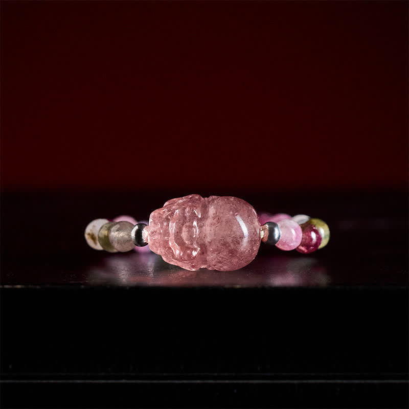 Buddha Stones 3mm Mini Beads Natural Moonstone Tourmaline Garnet Pearl Strawberry Quartz PiXiu Healing Elastic Ring