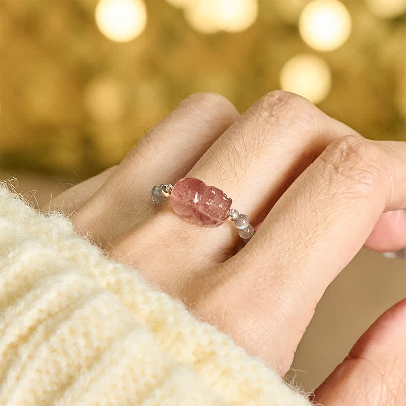 Buddha Stones 3mm Mini Beads Natural Moonstone Tourmaline Garnet Pearl Strawberry Quartz PiXiu Healing Elastic Ring