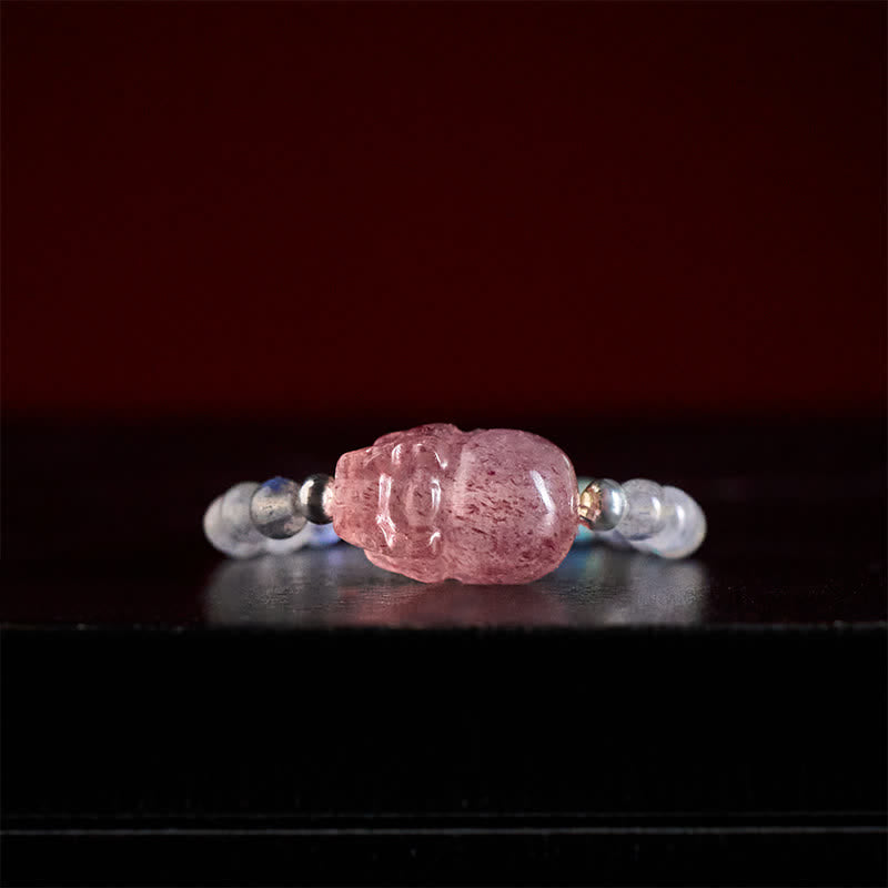 Buddha Stones 3mm Mini Beads Natural Moonstone Tourmaline Garnet Pearl Strawberry Quartz PiXiu Healing Elastic Ring