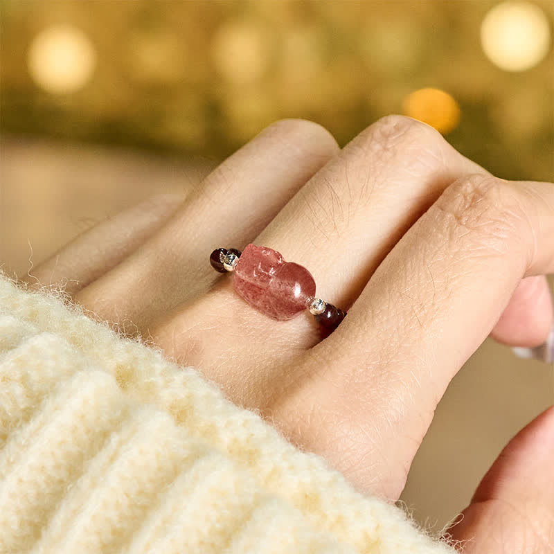 Buddha Stones 3mm Mini Beads Natural Moonstone Tourmaline Garnet Pearl Strawberry Quartz PiXiu Healing Elastic Ring