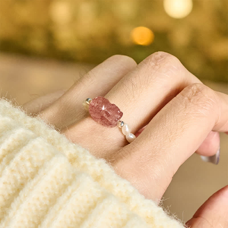 Buddha Stones 3mm Mini Beads Natural Moonstone Tourmaline Garnet Pearl Strawberry Quartz PiXiu Healing Elastic Ring