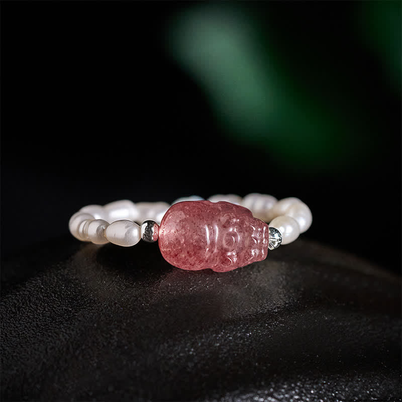 Buddha Stones 3mm Mini Beads Natural Moonstone Tourmaline Garnet Pearl Strawberry Quartz PiXiu Healing Elastic Ring
