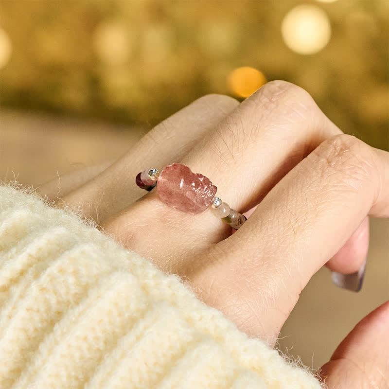 Buddha Stones 3mm Mini Beads Natural Moonstone Tourmaline Garnet Pearl Strawberry Quartz PiXiu Healing Elastic Ring
