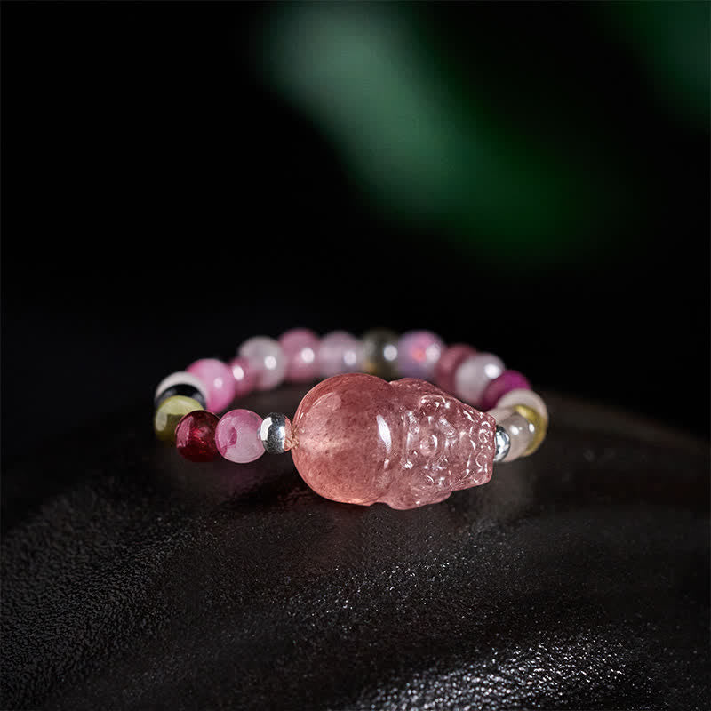 Buddha Stones 3mm Mini Beads Natural Moonstone Tourmaline Garnet Pearl Strawberry Quartz PiXiu Healing Elastic Ring