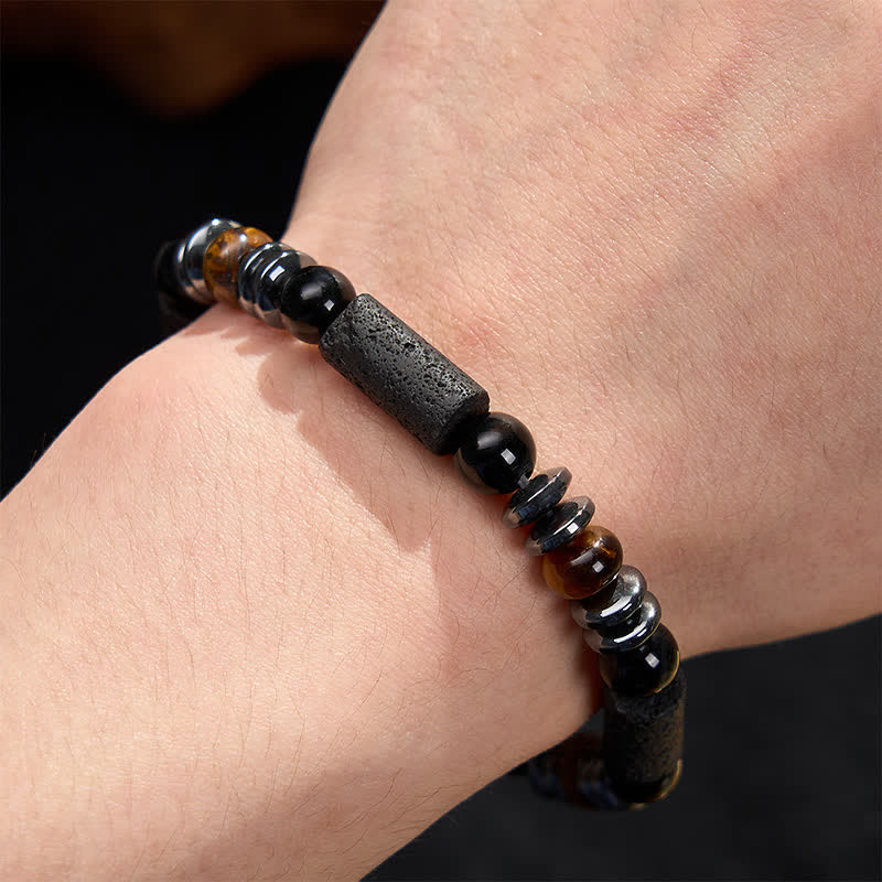 Buddha Stones Natural Tiger's Eye Obsidian Hematite Lava Rock Powerful Bracelet