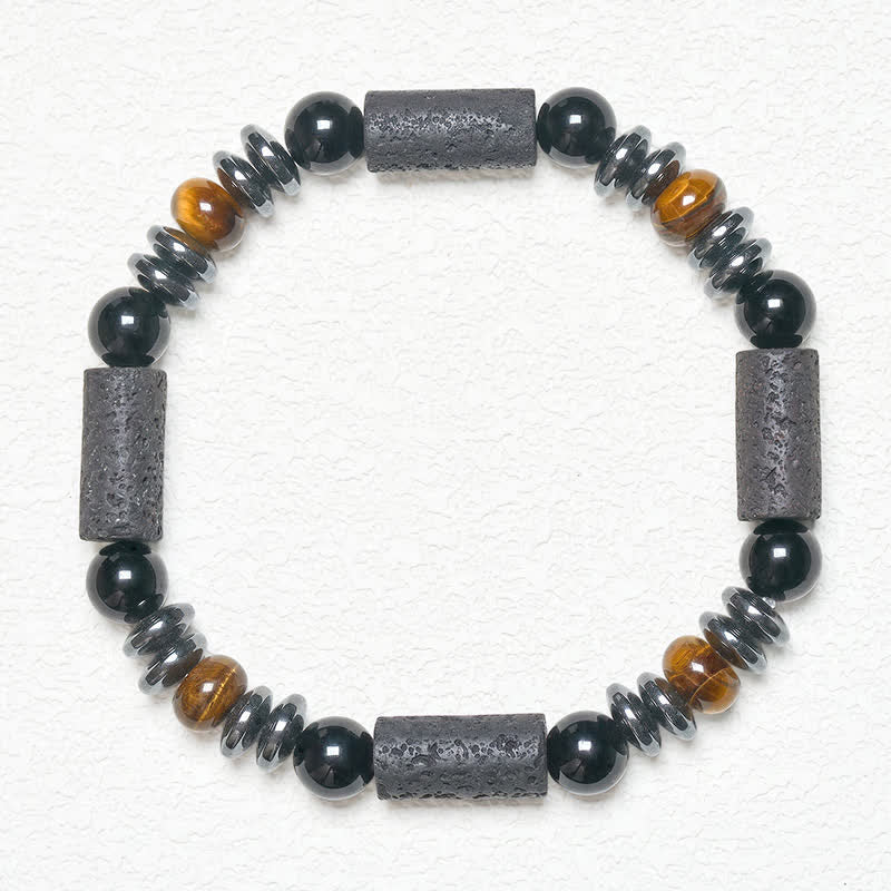 Buddha Stones Natural Tiger's Eye Obsidian Hematite Lava Rock Powerful Bracelet