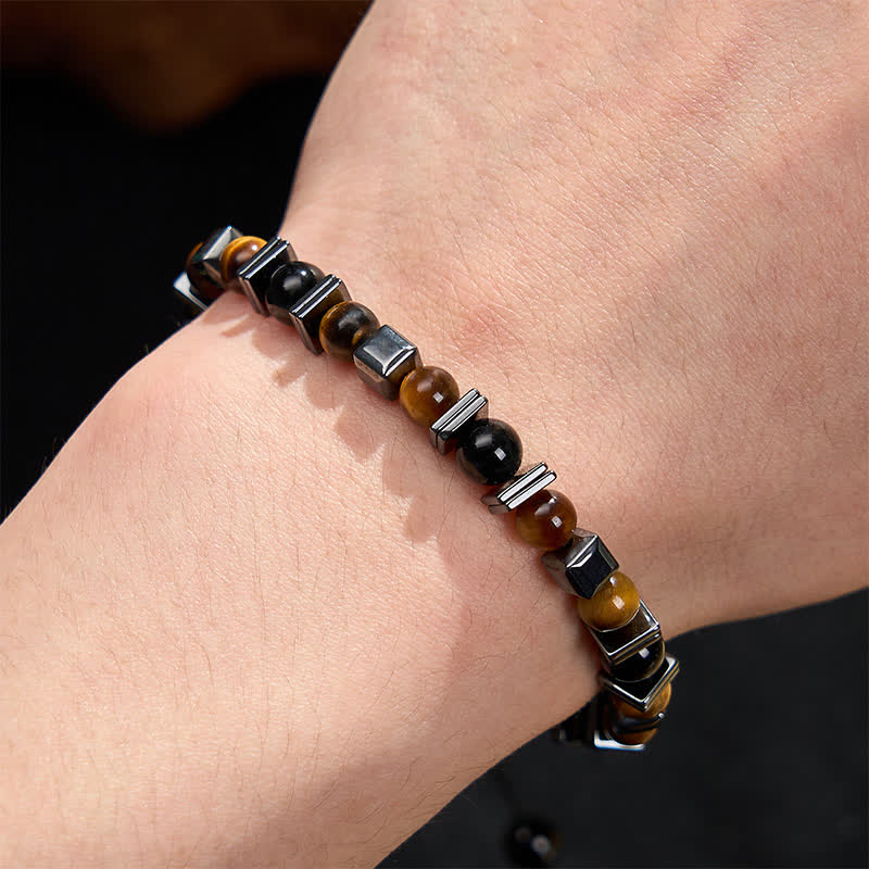 Buddha Stones Natural Tiger's Eye Black Obsidian Hematite Support Bracelet