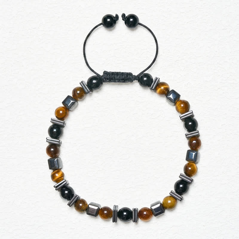 Buddha Stones Natural Tiger's Eye Black Obsidian Hematite Support Bracelet
