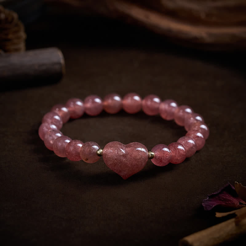 Buddha Stones Natural Amethyst Green Aventurine Tiger Eye Strawberry Quartz Love Heart Spiritual Bracelet