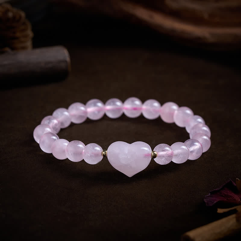 Buddha Stones Natural Amethyst Green Aventurine Tiger Eye Strawberry Quartz Love Heart Spiritual Bracelet