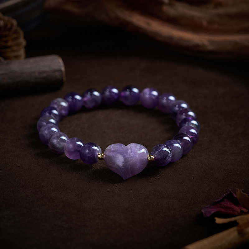 Buddha Stones Natural Amethyst Green Aventurine Tiger Eye Strawberry Quartz Love Heart Spiritual Bracelet