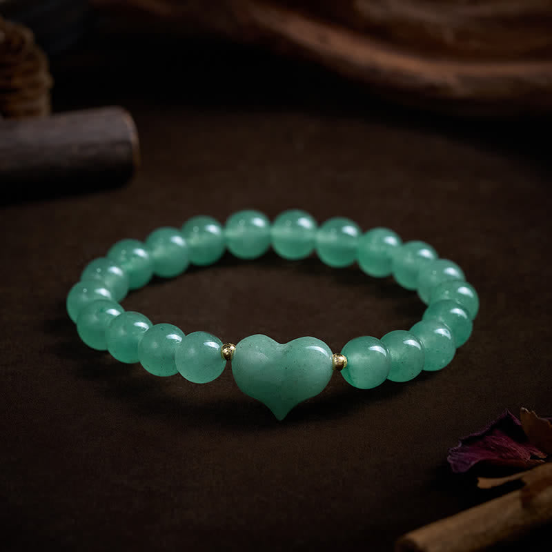 Buddha Stones Natural Amethyst Green Aventurine Tiger Eye Strawberry Quartz Love Heart Spiritual Bracelet