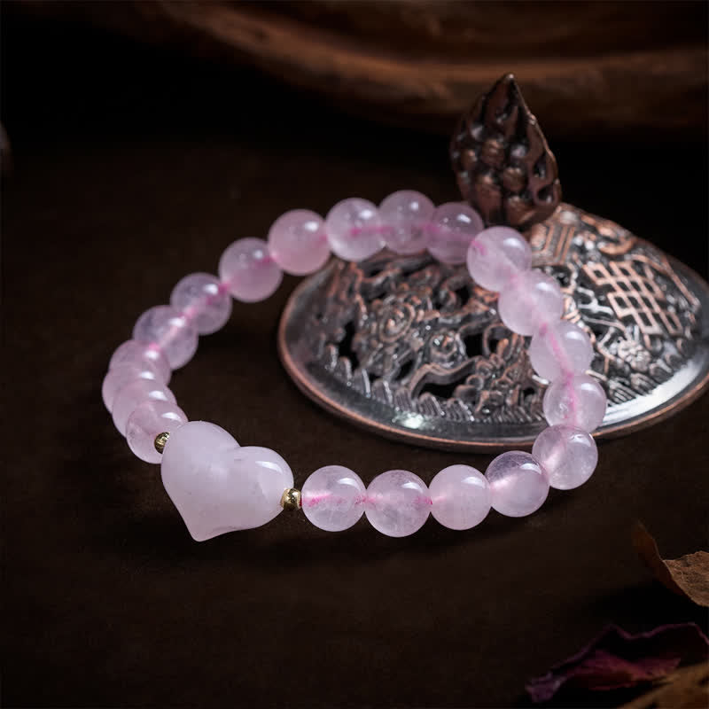 Buddha Stones Natural Amethyst Green Aventurine Tiger Eye Strawberry Quartz Love Heart Spiritual Bracelet