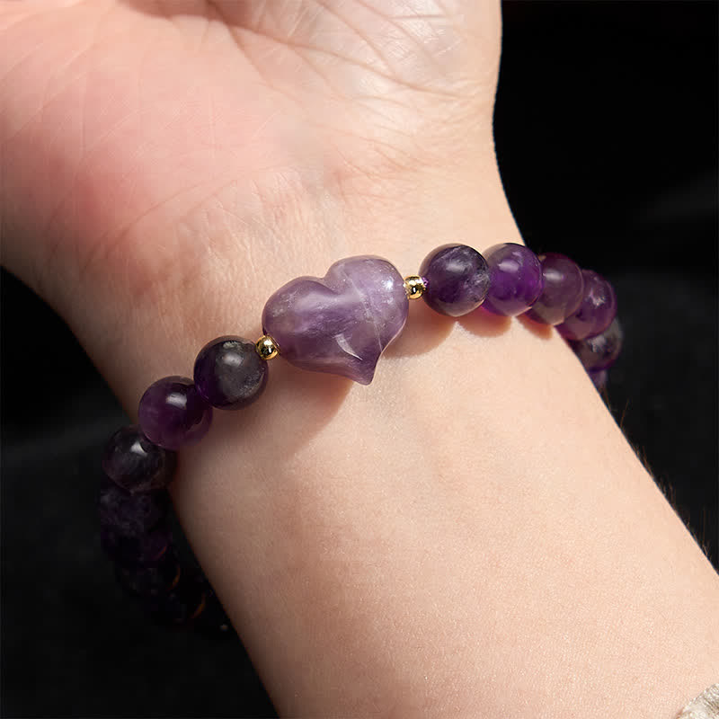 Buddha Stones Natural Amethyst Green Aventurine Tiger Eye Strawberry Quartz Love Heart Spiritual Bracelet