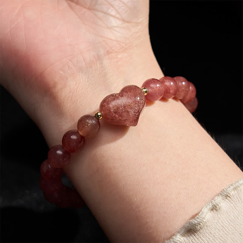 Buddha Stones Natural Amethyst Green Aventurine Tiger Eye Strawberry Quartz Love Heart Spiritual Bracelet