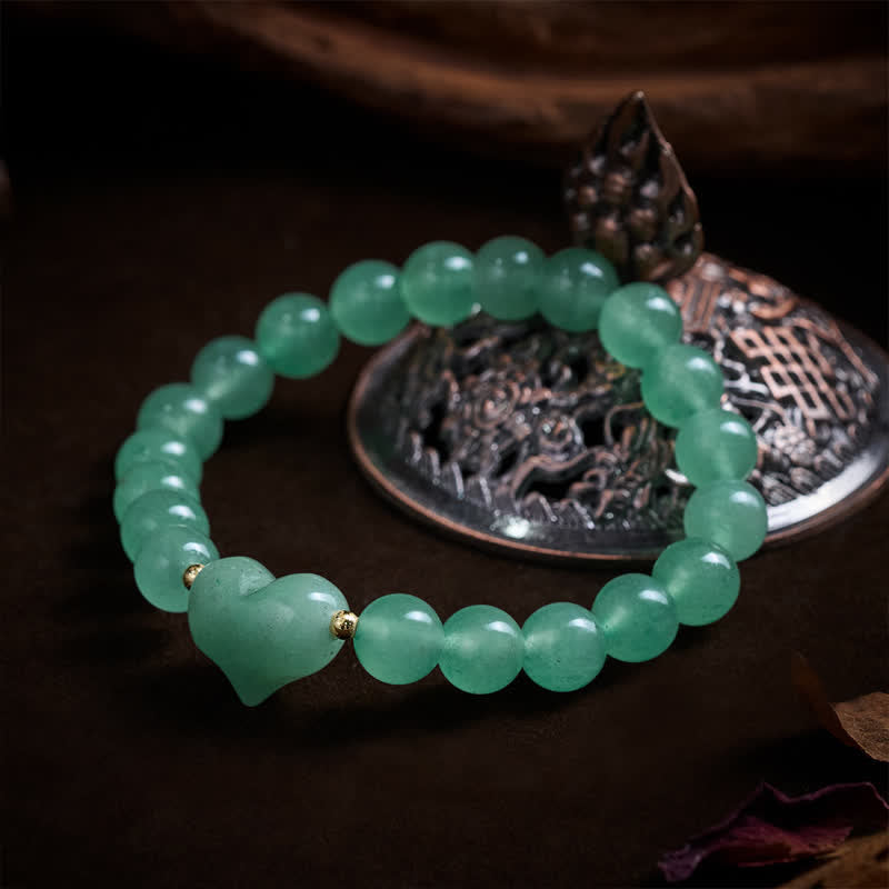 Buddha Stones Natural Amethyst Green Aventurine Tiger Eye Strawberry Quartz Love Heart Spiritual Bracelet