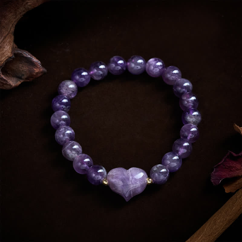 Buddha Stones Natural Amethyst Green Aventurine Tiger Eye Strawberry Quartz Love Heart Spiritual Bracelet