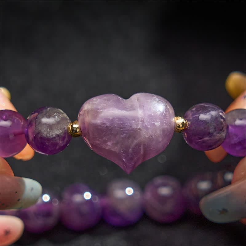 Buddha Stones Natural Amethyst Green Aventurine Tiger Eye Strawberry Quartz Love Heart Spiritual Bracelet