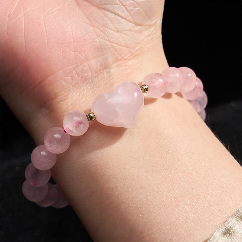 Buddha Stones Natural Amethyst Green Aventurine Tiger Eye Strawberry Quartz Love Heart Spiritual Bracelet