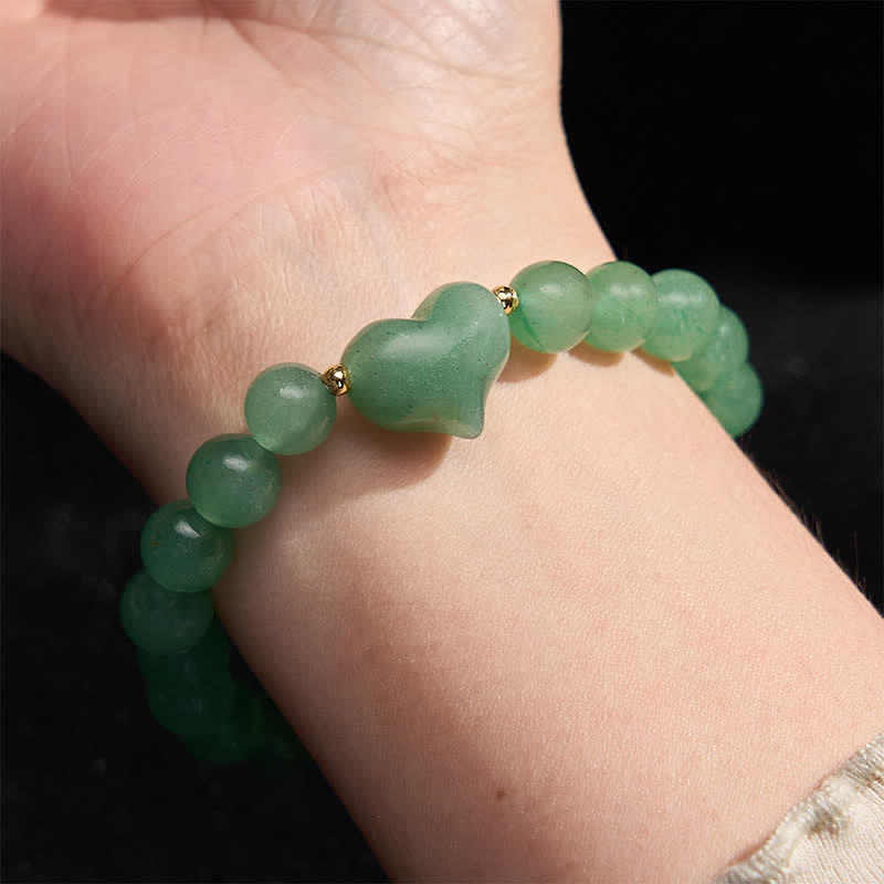 Buddha Stones Natural Amethyst Green Aventurine Tiger Eye Strawberry Quartz Love Heart Spiritual Bracelet