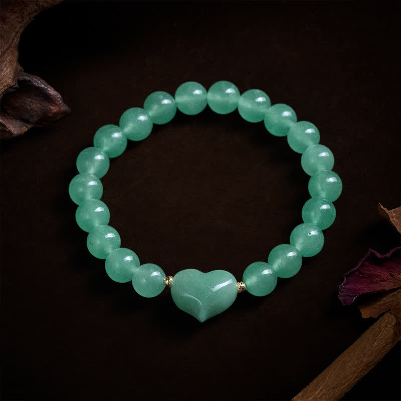 Buddha Stones Natural Amethyst Green Aventurine Tiger Eye Strawberry Quartz Love Heart Spiritual Bracelet