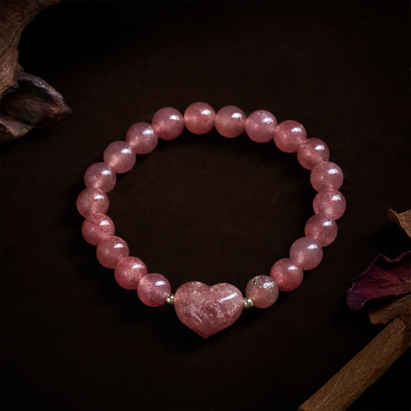 Buddha Stones Natural Amethyst Green Aventurine Tiger Eye Strawberry Quartz Love Heart Spiritual Bracelet