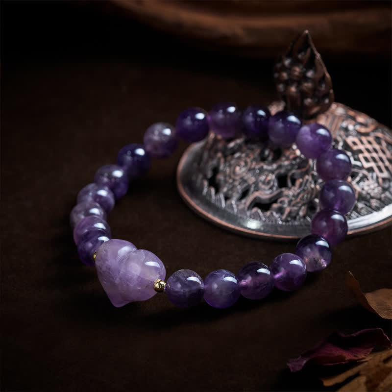 Buddha Stones Natural Amethyst Green Aventurine Tiger Eye Strawberry Quartz Love Heart Spiritual Bracelet