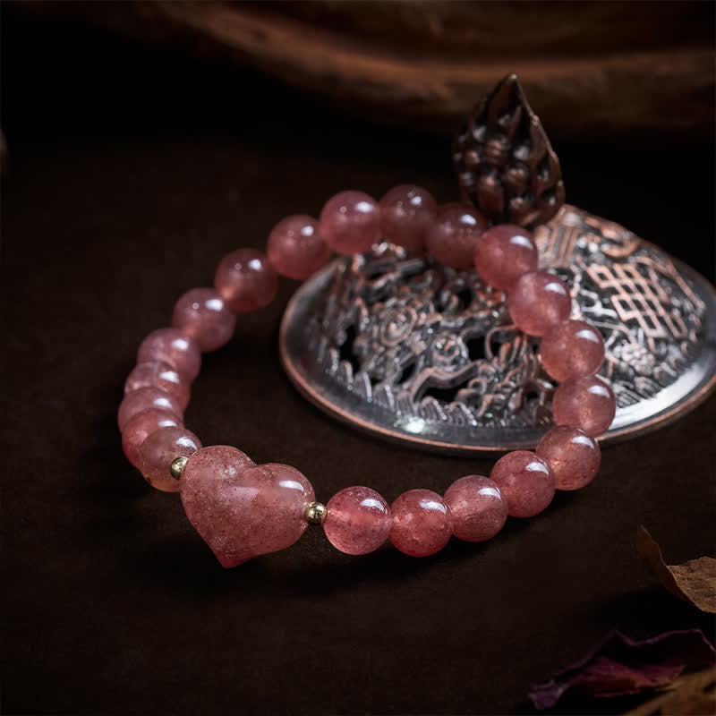 Buddha Stones Natural Amethyst Green Aventurine Tiger Eye Strawberry Quartz Love Heart Spiritual Bracelet